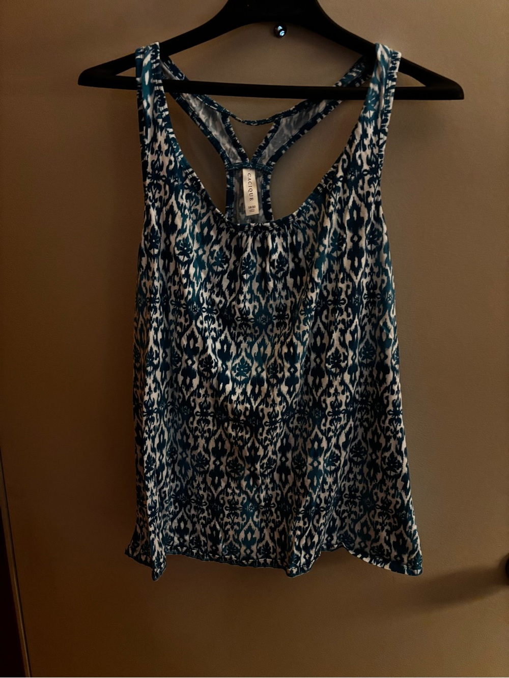 Cacique Teal and White Printed Racerback Tank